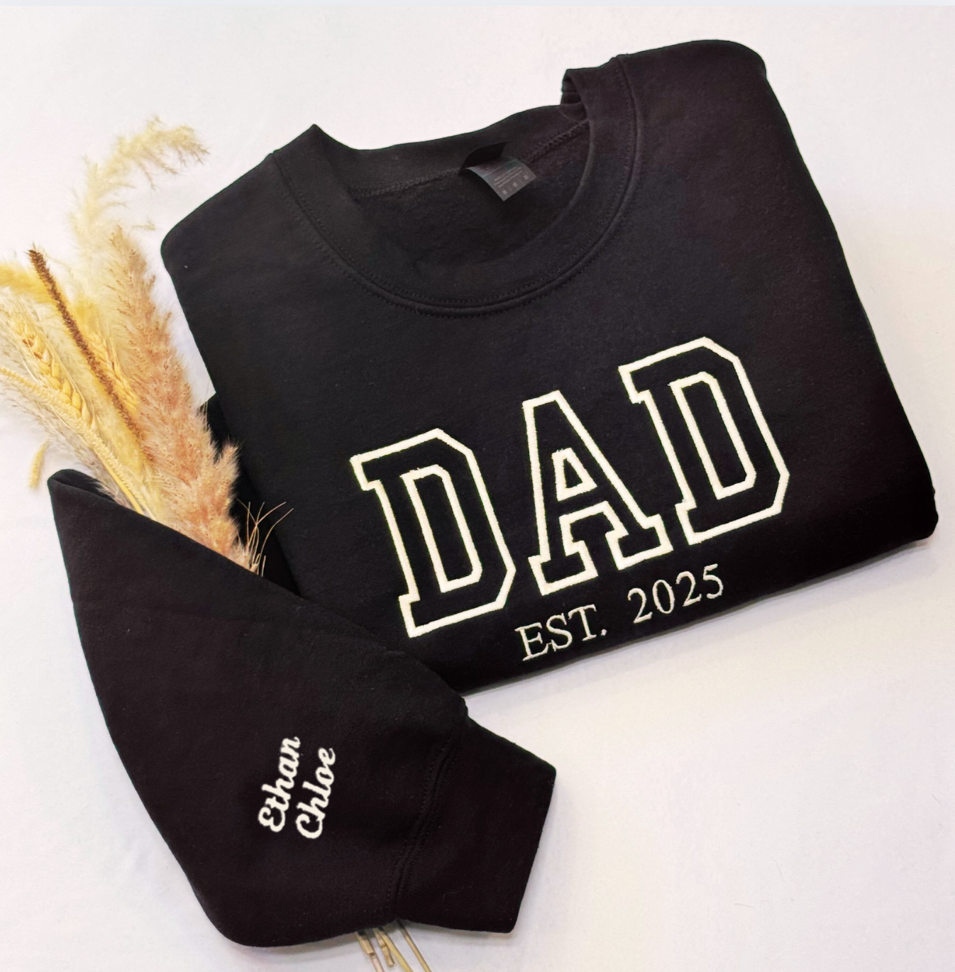 Custom Mom Dad Embroidered Sweatshirt with Kids Names on Sleeve