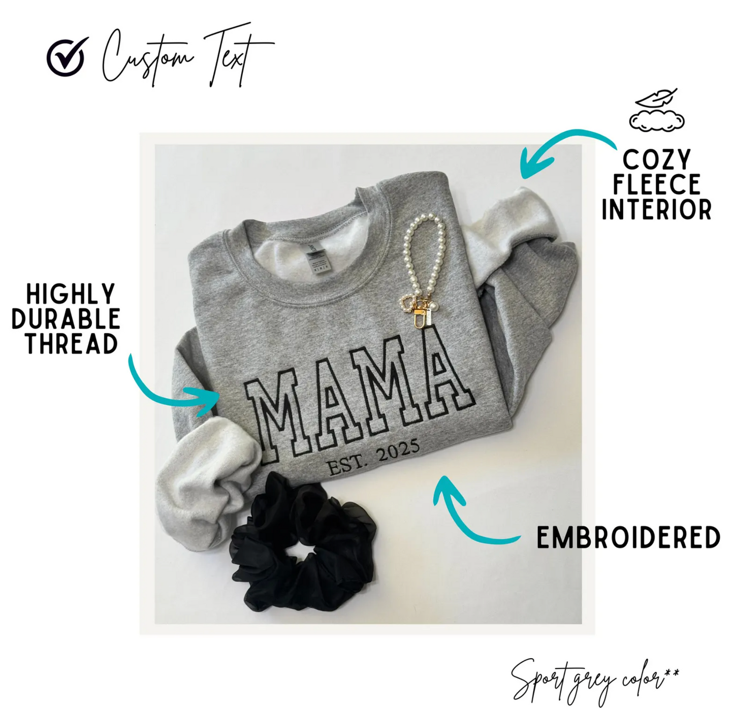Custom Mom Dad Embroidered Sweatshirt with Kids Names on Sleeve