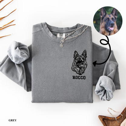 Custom Embroidered Pet Portrait Sweatshirt – Personalized Dog Face or Name Hoodie