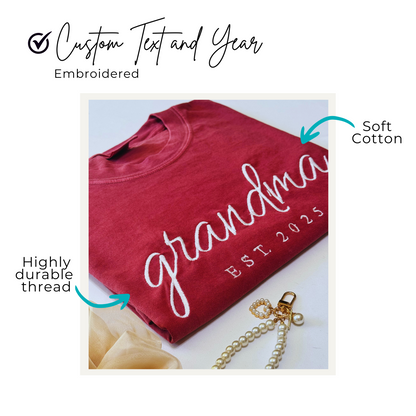 Embroidered Grandma EST Shirt – Gigi Gift, Pregnancy Reveal, New Grandma Tee