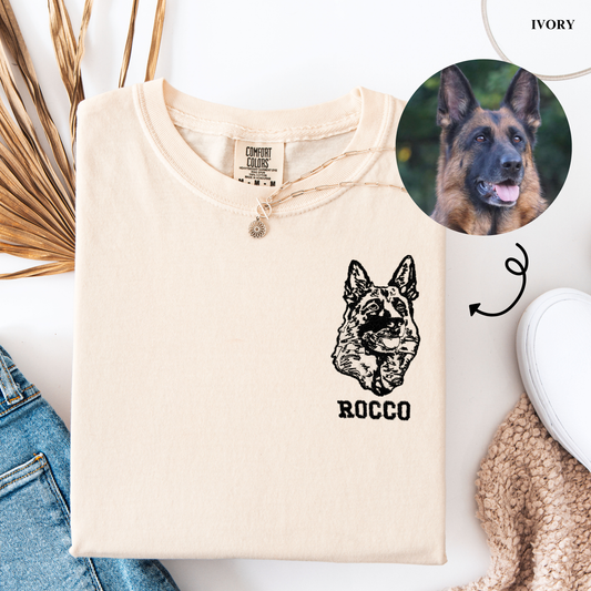 Custom Embroidered Pet Portrait Shirt – Personalized Dog Face Crewneck