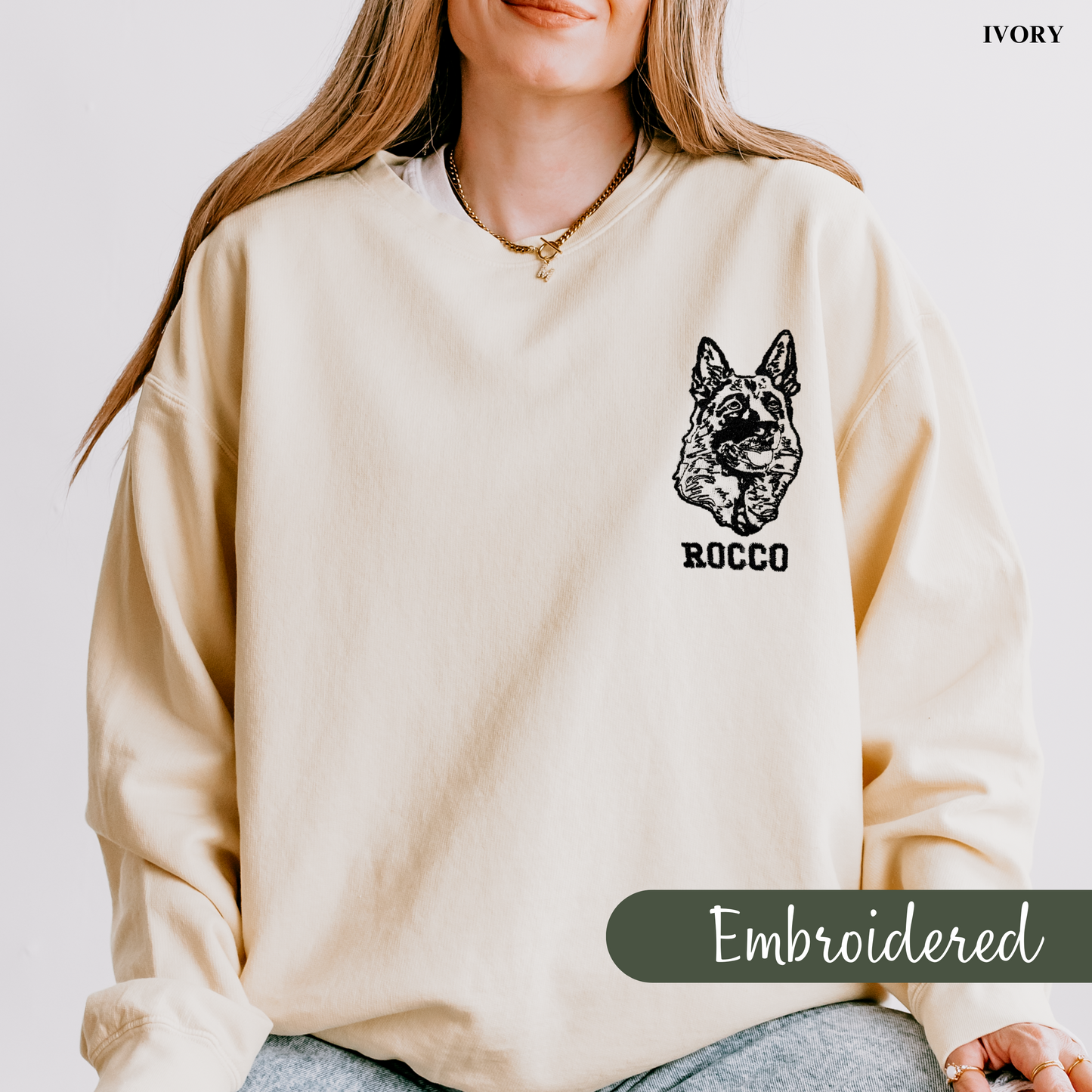 Custom Embroidered Pet Portrait Sweatshirt – Personalized Dog Face or Name Hoodie