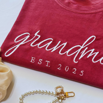 Embroidered Grandma EST Shirt – Gigi Gift, Pregnancy Reveal, New Grandma Tee