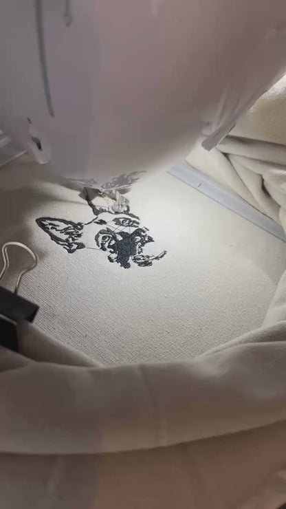 Custom Embroidered Pet Portrait Sweatshirt – Personalized Dog Face or Name Hoodie